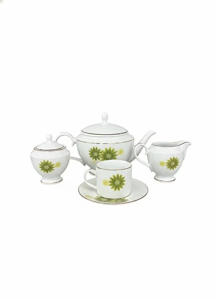 GREEN FLOWER TEA SET 17P