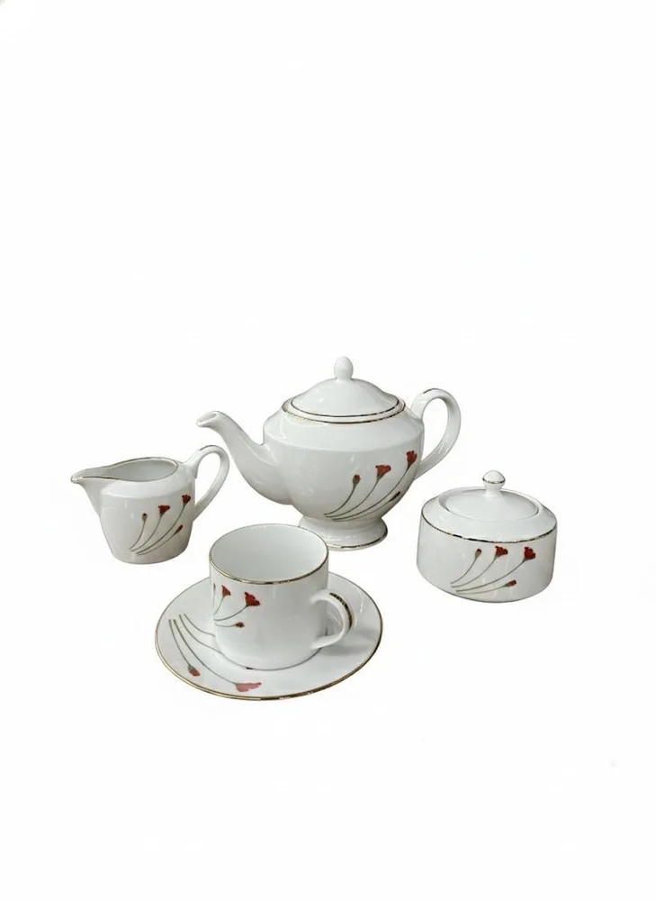 RED FLOWER 17PS TEA SET